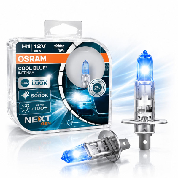 Автолампа галогенна Osram Cool Blue Intense +100% 12V H1 55W 5000K 2 шт Оригінал (64150 CBN-BOX)