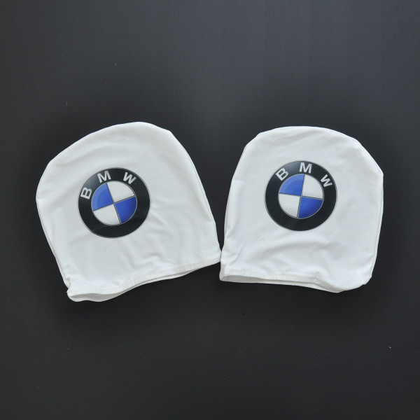Чохли для підголівників Універсальні BMW Білі Кольоровий логотип 2 шт