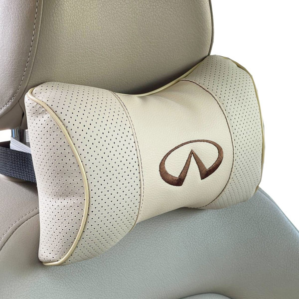 Подушка на подголовник с логотипом Infiniti экокожа Бежевая 1 шт