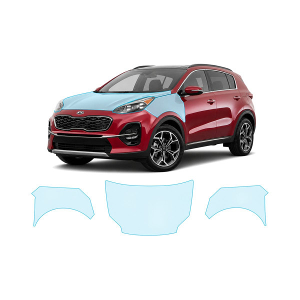 Антигравийная защитная бронепленка по лекалам для Kia Sportage QL facelift 2018-2021 - капот и передние крылья