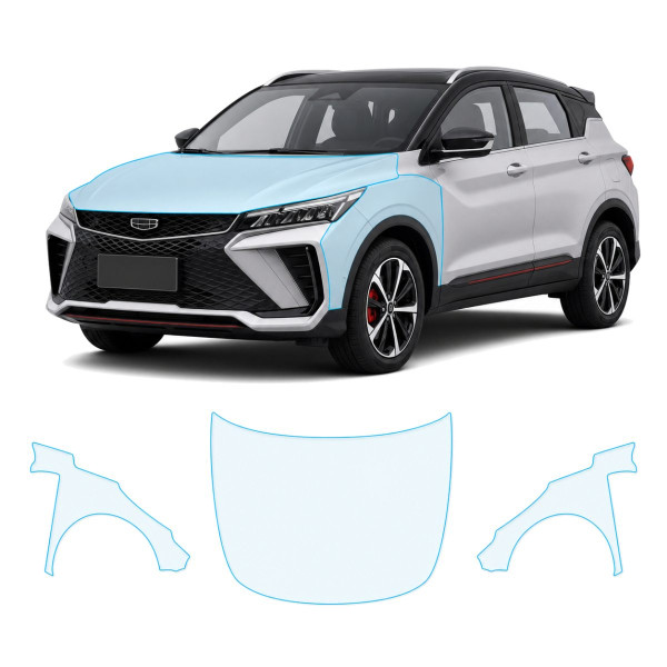 Антигравійна захисна бронеплівка за лекалами для Geely Coolray I facelift 2022- капот і передні крила