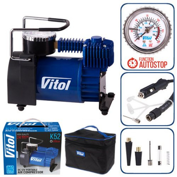 Компрессор автомобильный Vitol 150psi 15Amp 40л R13-R16 Автостоп прикуриватель (K-52)
