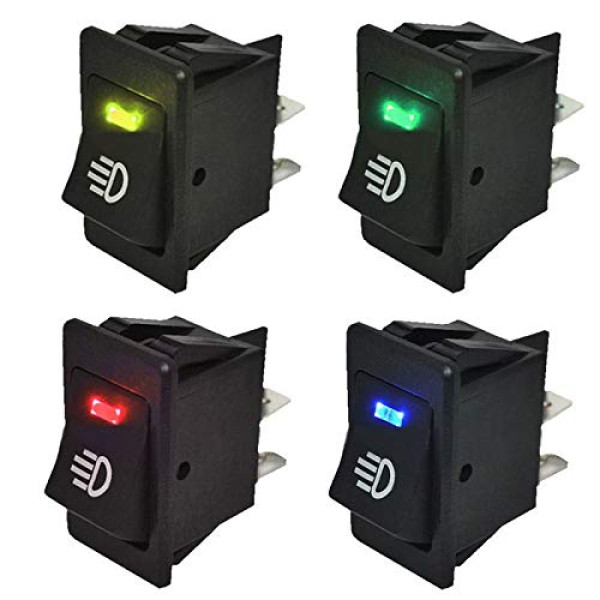 Кнопка Переключатель клавишный 12V (On/Off) 4 Контакта 20,2x34,2 мм Синяя Подсветка (Q3678)