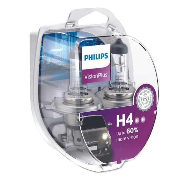Автолампа галогенна Philips Vision Plus +60% H4 12V 60/55W 3300K 2 шт (12342VPS2)