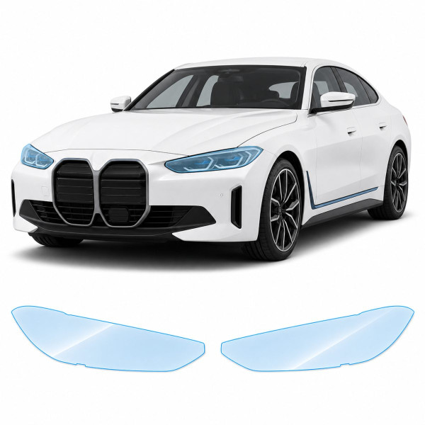 Антигравийная защитная бронепленка по лекалам для BMW i4 G26 2021- оптика (фары и ПТФ)