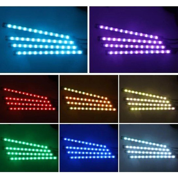 LED Підсвічування Салон неоновий 12V 22x4см RGB5050 (Пульт Прикурювання USB) 4 шт