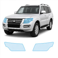 Антигравийная защитная бронепленка по лекалам для Mitsubishi Pajero IV facelift 2015-2021 - оптика (фары и ПТФ)