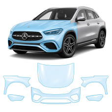Антигравийная защитная бронепленка по лекалам для Mercedes-Benz GLA H247 facelift 2023- передняя часть авто (капот бампер фары крылья)