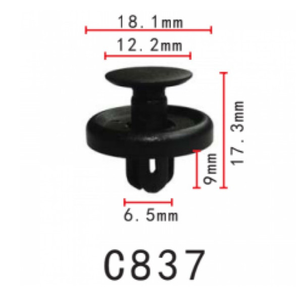 Клипса распорные Ford, Chevrolet 88970767 Toyota Lexus 90467-10183 Subaru 909130043 (C837)