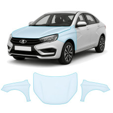 Антигравийная защитная бронепленка по лекалам для LADA Vesta NG facelift 2022- капот и передние крылья