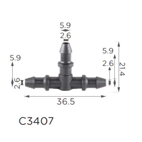 Соединитель пластиковый тройник d5.7 (C3407)