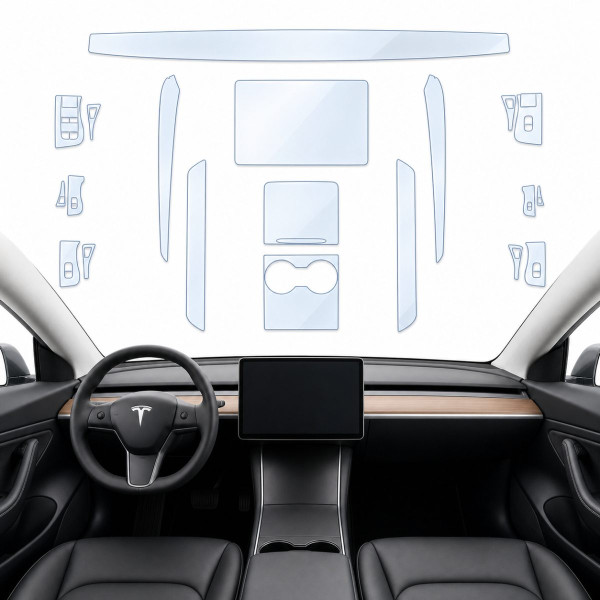 Набор Пленок защитных для салона Tesla Model 3 2021-2023 TPH (Кансоли Дисплея Ручек)