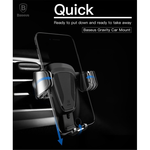 Автотримач для телефону магнітний BASEUS Gravity Car Mount,захоплення під вагою Чорний