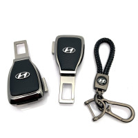 Набір авто для Hyundai №2 / Заглушка перехідник ремня безпеки та брелока з логотипом Темний хром
