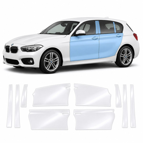 Антигравійна захисна бронеплівка за лекалами для BMW 1 Series F20 facelift 2015-2019 - зони дверей і стійки вікон