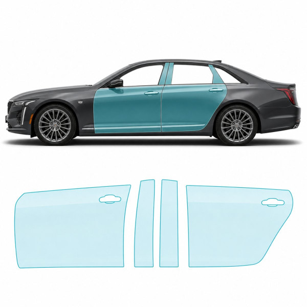 Антигравийная защитная бронепленка по лекалам для Cadillac CT6 I facelift 2019-2020 - зоны дверей и стойки окон