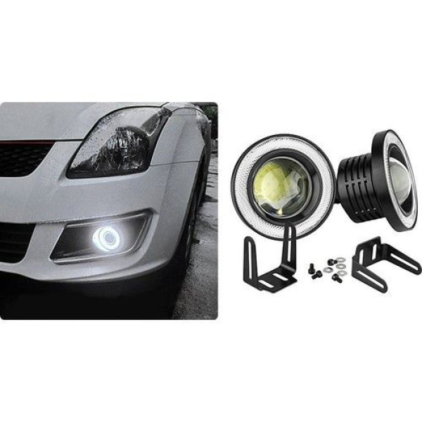 LED Fog Lights Round Lens with DRL D64mm 12V 10W 7000K White and Yellow Light 2 pcs (AG-2511 W+Y)