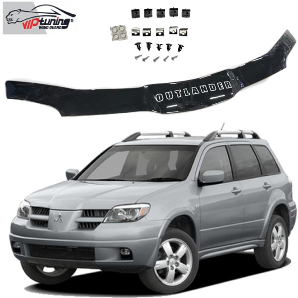 Дефлектор капоту мухобійка для Mitsubishi Outlander 2001-2007 Євро Кріплення (Vip Tuning)
