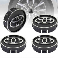 Колпачки на литые диски Toyota 60 х 55 мм объемный логотип Черные 4 шт