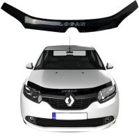 Дефлектор капота мухобойка Renault Logan / Sandero 2013-  Евро крепление Voron Glass