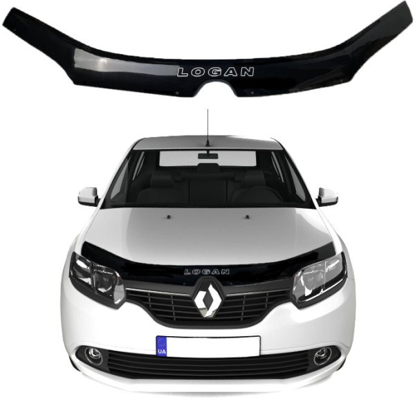 Дефлектор капота мухобійка Renault Logan / Sandero 2013- Євро кріплення Voron Glass