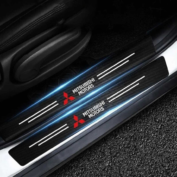Захисна плівка накладка на пороги для Mitsubishi Чорний Карбон 4 шт
