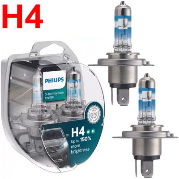 Автолампа галогенна Philips X-treme Vision Pro +150% H4 12V 60/55W 3600K 2 шт (12342XVPS2)