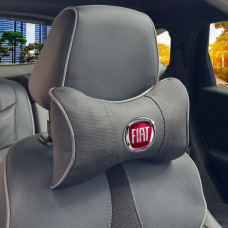 Подушка на подголовник с логотипом Fiat Экокожа 3D Цветной лого Черная-Серый кант 1 шт