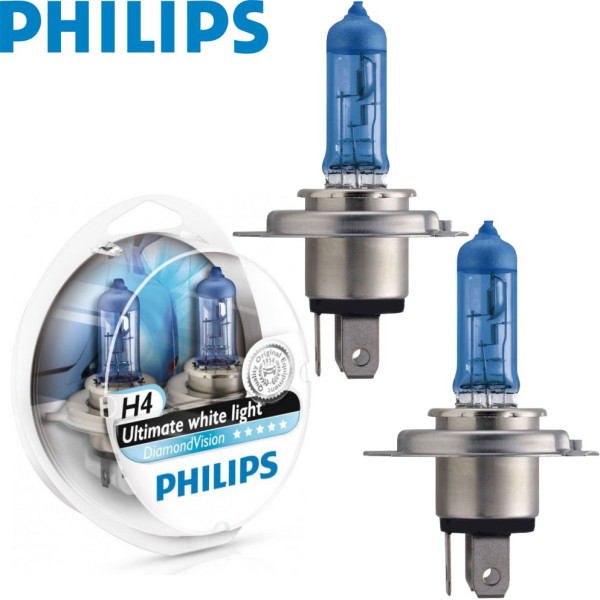 Автолампа галогенна Philips Diamon Vision H4 12V 60/55W 5000K 2 шт (12342DVS2)