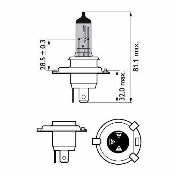 Автолампа галогенная Philips Standart H4 12V 60/55W 3700K 43t (12342PROQC1)