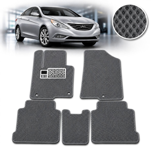 Коврики в салон EVA для Hyundai Sonata YF 2010-2014 с подпятником Серые 5 шт