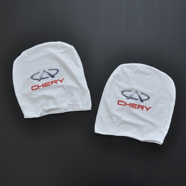 Чехлы для подголовников Универсальные Chery Белые Цветной логотип 2 шт