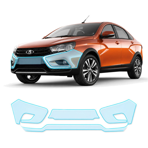 Антигравійна захисна бронеплівка за лекалами для LADA Vesta Cross 2180 2018-2022 - передній бампер