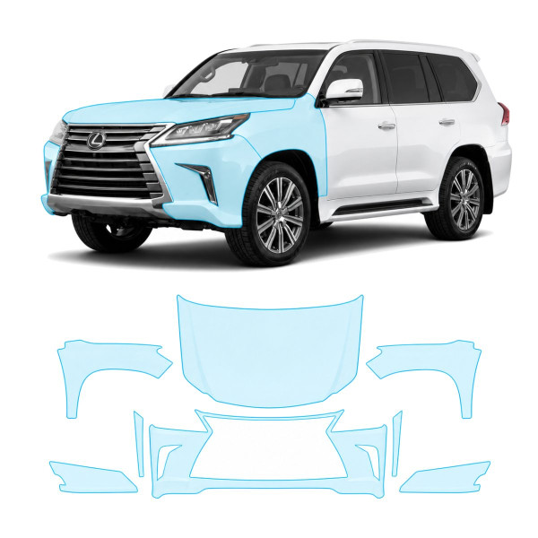 Антигравійна захисна бронеплівка за лекалами для Lexus LX J200 facelift 2 2016-2021 - передня частина авто (капот бампер крила))