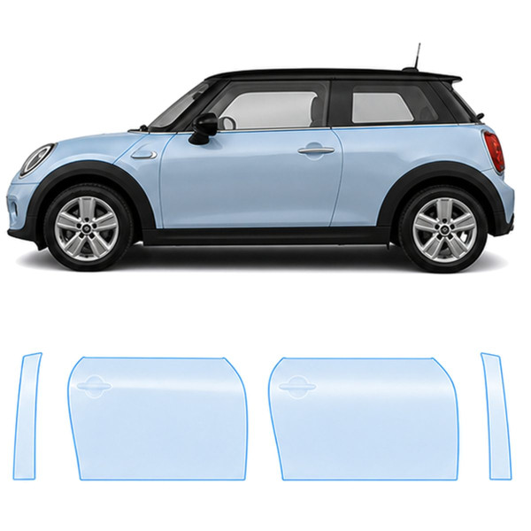 Антигравийная защитная бронепленка по лекалам для Mini Cooper F56 facelift 2018-2021 - зоны дверей и стойки окон