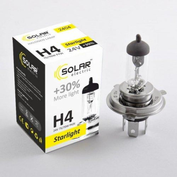 Автолампа галогенна Solar Starlight +30% / H4 / 100/90W / 24V / 1 шт (2414)