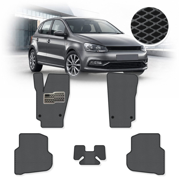 Коврики в салон EVA для Volkswagen Polo V 2009-2017 с подпятником Серые 5 шт