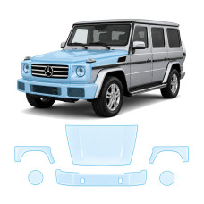 Антигравийная защитная бронепленка по лекалам для Mercedes-Benz G-Class W463 1990-2018 - передняя часть авто (капот бампер фары крылья)