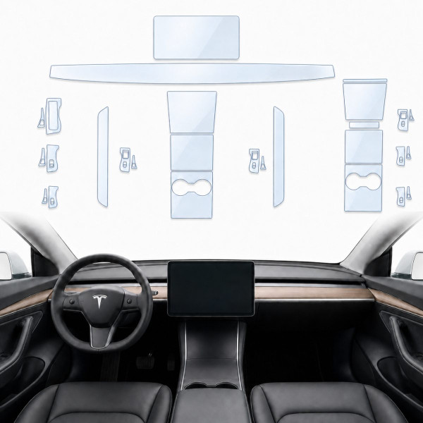 Набор Пленок защитных для салона Tesla Model 3 2017-2021 TPH (Кансоли Дисплея Ручек)