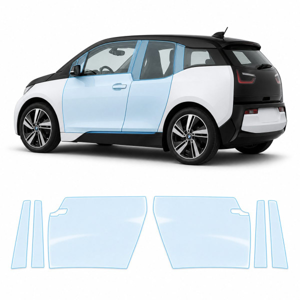 Антигравийная защитная бронепленка по лекалам для BMW i3 I01 2013-2022 - зоны дверей и стойки окон