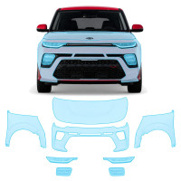Антигравийная защитная бронепленка по лекалам для Kia Soul SK3 2019-2025 - передняя часть авто (капот бампер фары крылья)