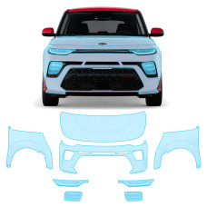 Антигравийная защитная бронепленка по лекалам для Kia Soul SK3 2019-2025 - передняя часть авто (капот бампер фары крылья)