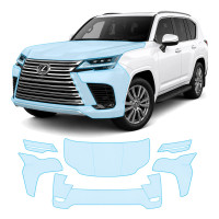 Антигравийная защитная бронепленка по лекалам для Lexus LX J300 2021- передняя часть авто (капот бампер фары крылья)