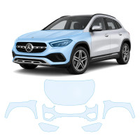 Антигравийная защитная бронепленка по лекалам для Mercedes-Benz GLA H247 2020-2023 - передняя часть авто (капот бампер фары крылья)