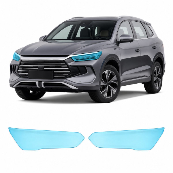 Антигравийная защитная бронепленка по лекалам для BYD Song Pro I facelift 2023- оптика (фары и ПТФ)