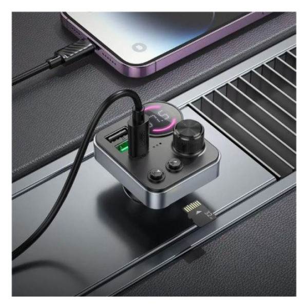 Автомобильный FM модулятор (трансмиттер) Hoco E86 2хUSB Type-C PD48W + QC3.0