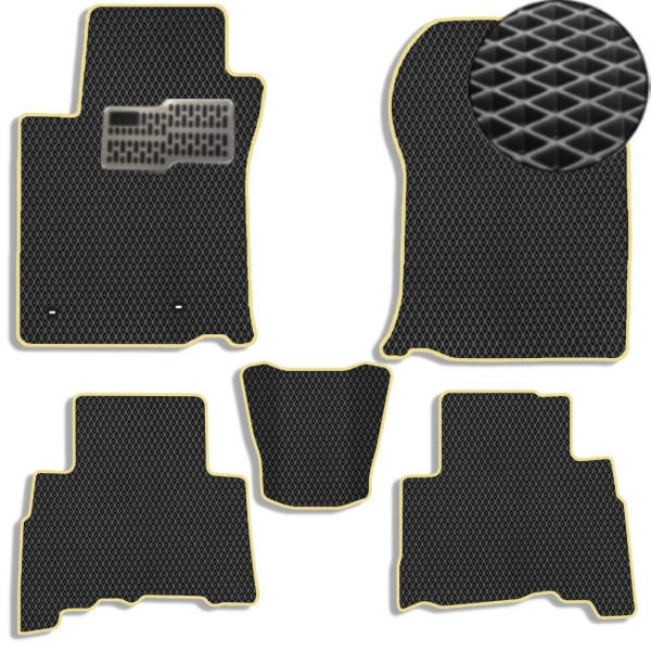 Коврики в салон EVA для Toyota Prado 150 2010-2021 (Металлический подпятник) Черные-Бежевый кант 5 шт