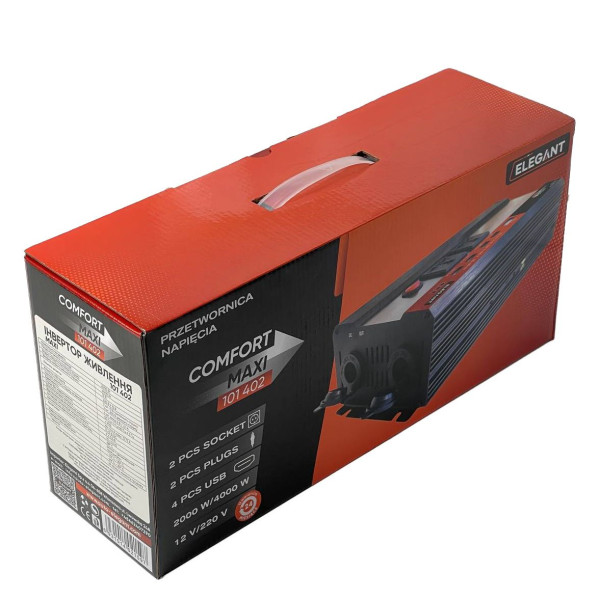 Перетворювач напруги Elegant 12V - 220V 2000W-4000W З Розетками 12V та 220V 4 USB Клеми (EL 101 402)