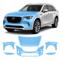 Антигравийная защитная бронепленка по лекалам для Mazda CX-90 2023- передняя часть авто (капот бампер фары крылья)