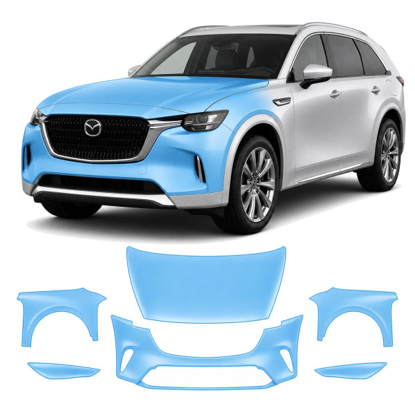 Антигравийная защитная бронепленка по лекалам для Mazda CX-90 2023- передняя часть авто (капот бампер фары крылья)